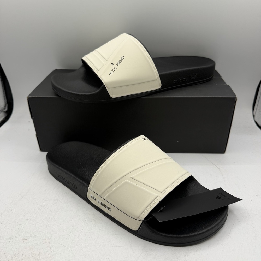 Adidas x RAF Simons Adilette Slides Mens Sz 9 Bunny Cream Slip On Sandals BY9814